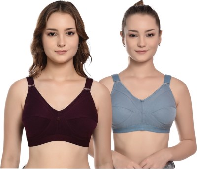 Cloniveen Women Full Coverage Stripbra 2combo Women Full Coverage Non Padded Bra(Purple, Light Blue)