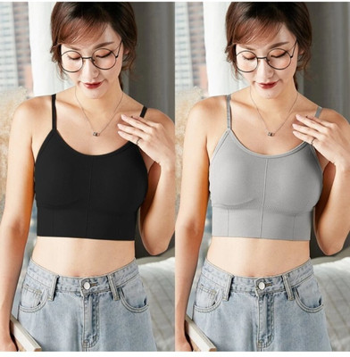 BRANKLY Women Cami Bra Lightly Padded Bra(Grey, Black)