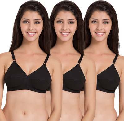 SOUMINIE by Belle Lingeries Classic Fit Cotton Non-Padded Pack of 3 Women Minimizer Non Padded Bra(Black)