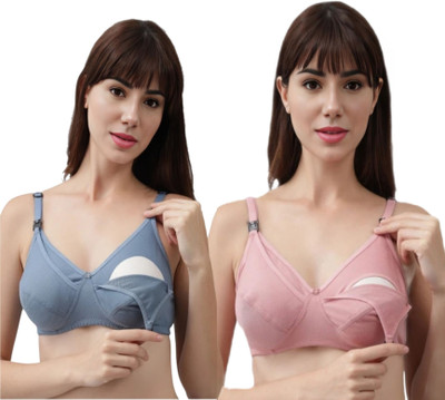 YVLORA WOMEN BRA Women Maternity/Nursing Non Padded Bra(Pink, Blue)