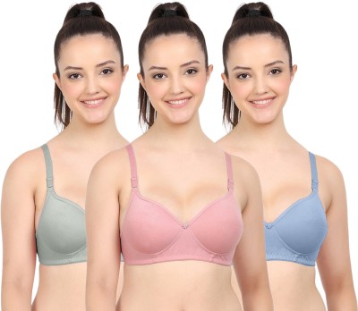 Nakshu Women Full Coverage Lightly Padded Bra(Blue, Green, Pink)