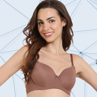 CHILEELIFE Women's Lycra Blend Lightly-Padded Wire-Free Everyday Bras Women T-Shirt Lightly Padded Bra(Brown)