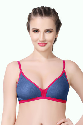 INTIHUG Women's Wireless Seamless Bra Ultra-Soft Push Up Full Coverage Bra Women Everyday Non Padded Bra(Blue)