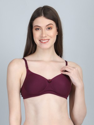 Nakshu Women's Padded Wire free Double Fabric Breathable Net Spacer Bra Women Everyday Lightly Padded Bra(Maroon)