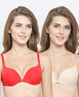 PrivateLifes PrettyCat Multiway Front Open Pushup Bra. Women Push-up Heavily Padded Bra(Red, Beige)
