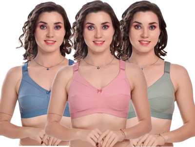 Velvawear Women T-Shirt Non Padded Bra(Pink, Green, Blue)