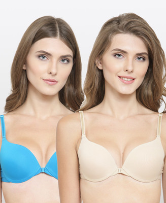PrivateLifes PrivateLifes Front Open Push-up Padded Combo Bra For Women Women Push-up Lightly Padded Bra(Light Blue, Beige)