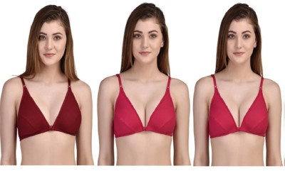 Desiprime Stylish B Cup Front Open Bra Set of 3 Women Plunge Non Padded Bra(Maroon, Pink, Pink)