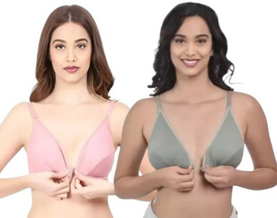 HouseOfCommon Front Open Bra for Women, Girls, and Ladies Women Everyday Non Padded Bra(Multicolor)