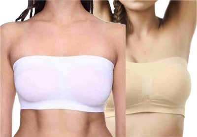 BINDESHWARI Women's Bandeau/Tube Non-Padded Bra Women Everyday Non Padded Bra(White, Gold)