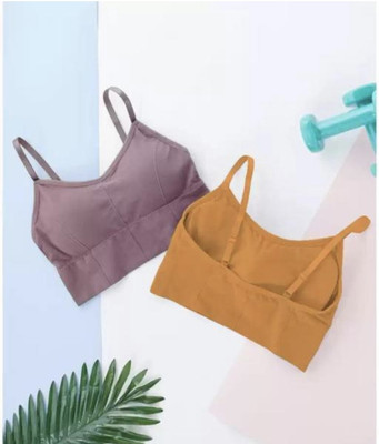 AdinaComfort Women Cami Bra Lightly Padded Bra(Yellow, Purple)