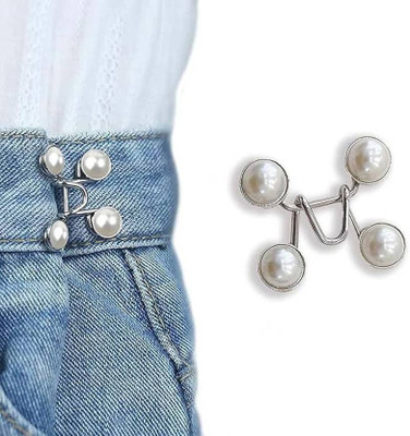 Suqin Pack Of 1 White Designer Oval Waist Pin for Saree Pearls Buttons(Pack of 1)
