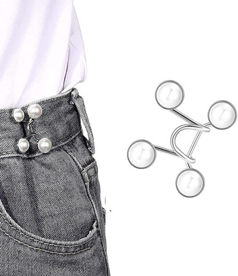 Suqin Pack Of 1 White Saree Pin with Waist Grip Design Pearls Buttons(Pack of 1)