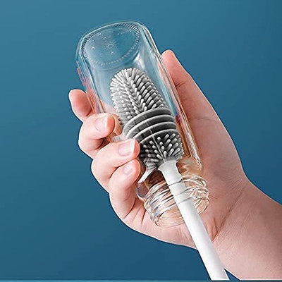 Shreejee Cleaning Brush for Washing Cleaning Bottle, with Long Handle (Silicone Material)(Multicolor)