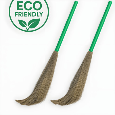 Debankan's Natural DF 100% natural Heavy Plastic Handle Broom Stick For Floor Cleaning Grass Dry Broom Grass Dry Broom(Multicolor, 2 Units)