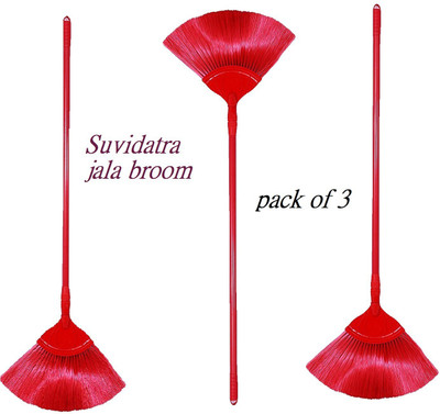 Suvidatra Vastu Pack of 3 |Jala FLAT Stick Broom Brush for Home, Ceiling Long Handle (61.5inch) Plastic Dry Broom(Multicolor, 3 Units)