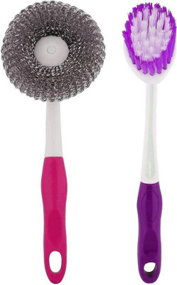 Priyansh Dish Washer Cleaning Scrubber Brush And Sink basin Brush With Long Handle Combo Plastic Wet and Dry Brush(Multicolor, 2 Units)