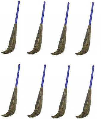 ziffer Soft Grass Broom King Size I Jumbo Size I Eco-Friendly I Plastic Handle BroomStick (Phool Jhadu, Mop) for All Floor Cleaning Prime Grass Dry Broom(Blue, 8 Units)