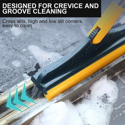 DHIYONIX 2 in 1 Floor Scrub Brush with Squeegee, Floor Brush Scrubber with Long Handle Wet and Dry Duster