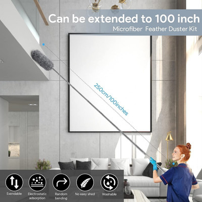 NARV Microfiber Duster 100 inch ExtensionPole with Cleaning Ceiling Fan High Ceiling Wet and Dry Duster