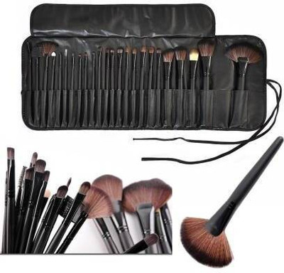 SHEELU Professional 24 PIECE JET BLACK MAKE UP BRUSH SET WITH FREE CASE(Pack of 24)