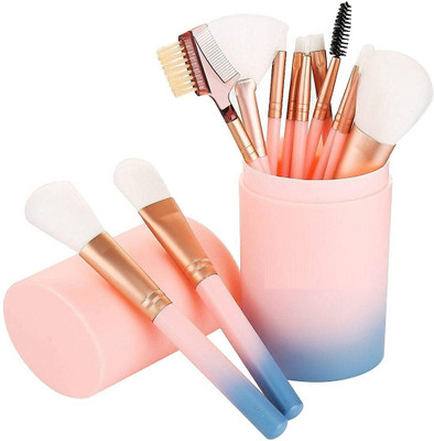 AVTY Makeup Brush Set With Storage Barrel - Pack of 12 (Light Pink)(Pack of 12)