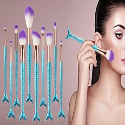 wryak Makeup Brush Set Foundation Blending Powder Eyeshadow Concealer Fish Fail Blush(Pack of 10)