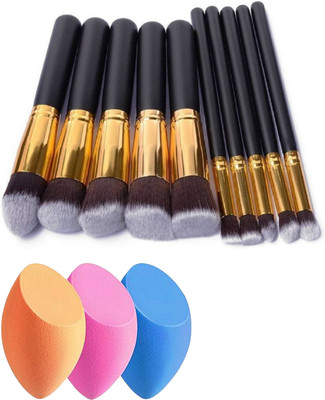 Glowrx 10 brushes with 3 puffs for flawless makeup(13 Items in the set)