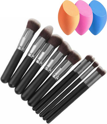Glowrx Full 10-pc brush set with 3 beauty puff tools(13 Items in the set)