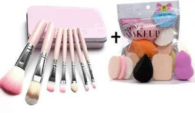 YELGO Makeup brush set of 7 in Tin box with Sponge puff blender Set of 6(2 Items in the set)