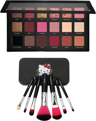 SMIETRZ Mini Pink Makeup Brush (Pack of 7) & Colours matte Textured Eyeshadow palette(Pack of 8)