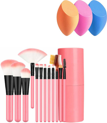 Glowrx 12 makeup brushes in organizer box with three cushion puffs(Pack of 15)