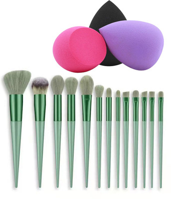 Glowrx Complete 13-brush makeup kit with travel pouch and three puffs(16 Items in the set)