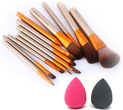 OVKING Professional Make-Up Brushes Set Of 12 + 2 Pcs Beauty Blender(Pack of 14)