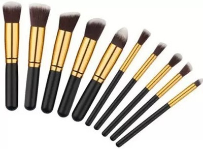 Pohok 10 Piece Soft Permium Wooden Kabuki Make Up Brush Set (Black)(Pack of 10)