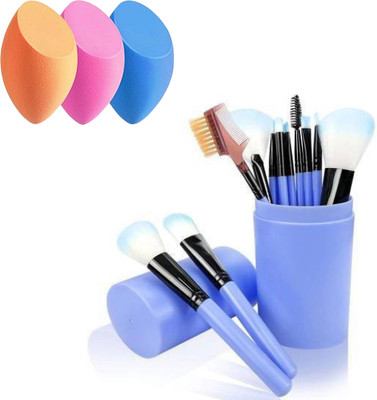 Glowrx 12-piece makeup brush set with storage case and 3 beauty puffs(15 Items in the set)