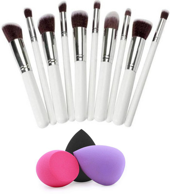 Glowrx 10-brush set with 3 sponge puffs for smooth coverage(13 Items in the set)