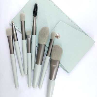 NXGTYA Makeup Brush Set 8PCS Mini With Storage Bag(Green Gray)(Pack of 8)