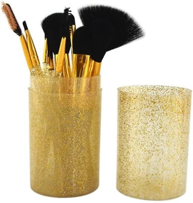 upgrave Professional Series Makeup Brush Set With Storage Barrel - Shiny Golden(Pack of 12)