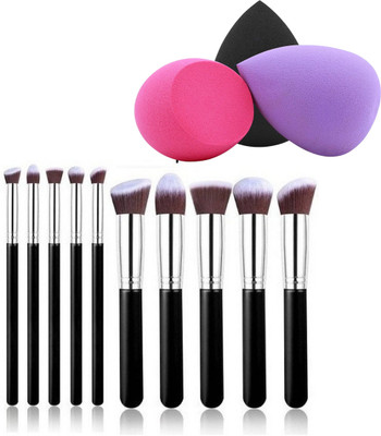 Glowrx 10 pc brush kit with 3 puff applicators for flawless finish(Pack of 13)
