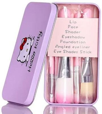 Toberer Hello Kitty Mini Pink Makeup Brush Set of 7 Including a White Blush Brush(Pack of 7)