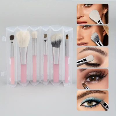 Meskin Makeup Brush Set of 6: Premium Design for Precise Application (Pink)(Pack of 1)