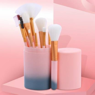 hemoly Professional 12 Piece Face and Eye Makeup Brush Set With Storage Barrel - Pink & Blue (Pack of 12)(Pack of 12)