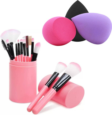 Glowrx Compact 12-pc brush kit with portable box & 3 soft puffs(15 Items in the set)