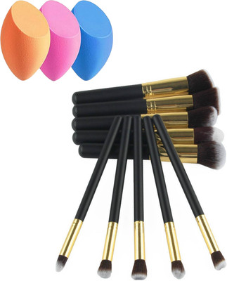Glowrx 10-piece makeup brush set with 3 puffs(Pack of 13)