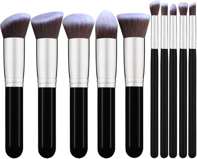 NXGTYA 10 BLACK Synthetic Foundation Brush,Mineral Powder Brush 10 Pcs(Pack of 10)