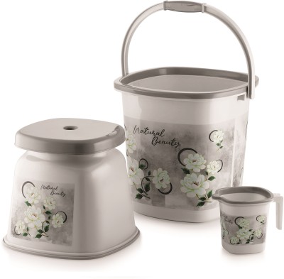 Nabhya 3Pc Bathroom Accessories Set Bucket, Mug & Big Stool for Home-Kitchen & Bathroom 20 L Plastic Bucket(Grey)