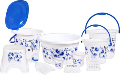 Goodwill Tech Bathroom Set of 10, Balti 16L & 5L, Dustbin 7L, Mug 1.5 L & 1L, Stool, Tub 18L 16 L Plastic Bucket(White, Blue)