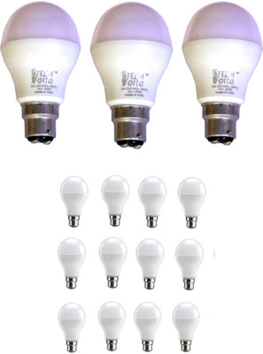 Techvolta 12 W, 9 W Basic Round B22 LED Bulb(White, Pack of 15)
