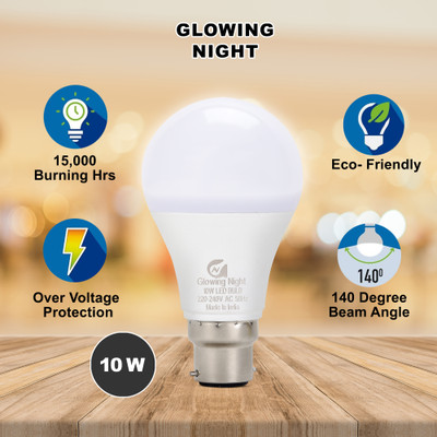 Glowing Night 10 W Basic Round B22 LED Bulb(White)